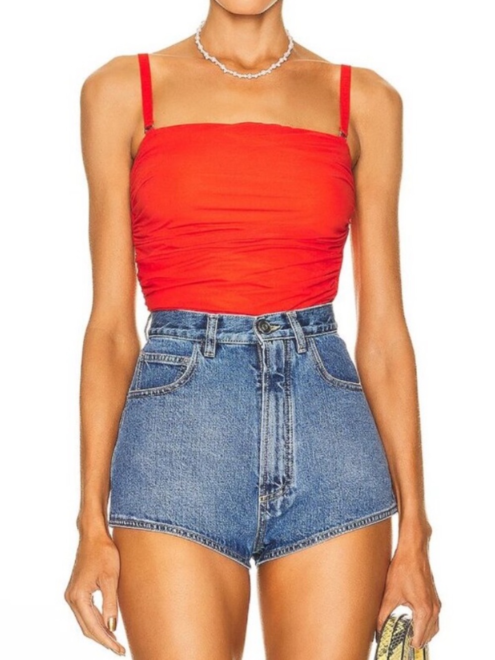 Simon Miller Mesh Daso Sleeveless Ruched Tank Top Orange Yellow Poppy M